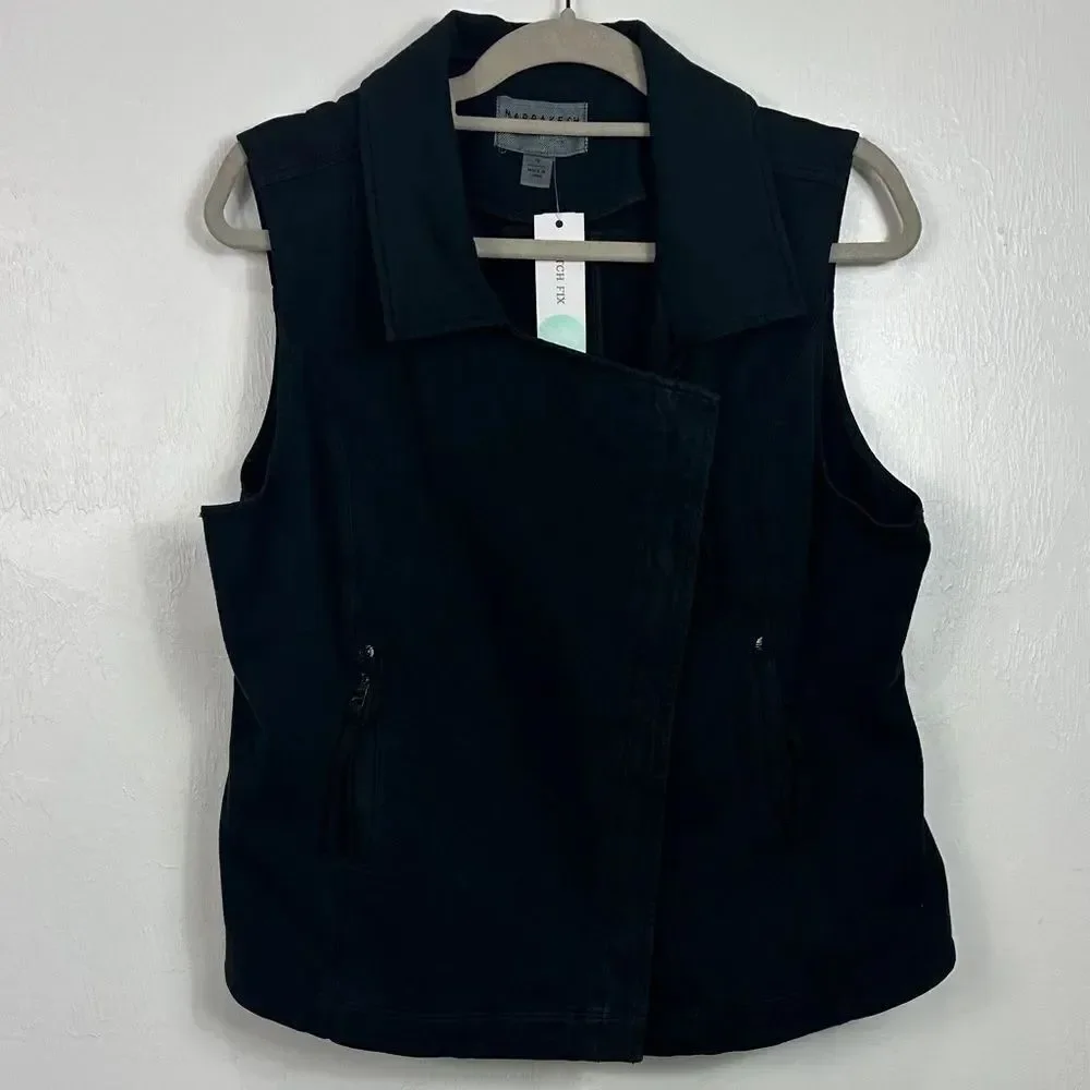 Marrakech Black Cotton Blend Sleeveless Moto Style Jacket Size XL